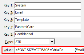 Configuration File Maintenance - Email - Template - PastoralCare - Confidential configuration setting