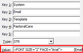 Configuration File Maintenance - Email - Template - PastoralCare configuration setting