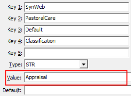 Configuration File Maintenance - PastoralCare - DefaultClassification configuration setting