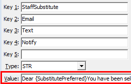 Configuration File Maintenance - StaffSubstitute Email Text Notify configuration setting
