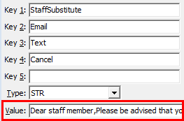 Configuration File Maintenance - StaffSubstitute Text Cancel configuration setting