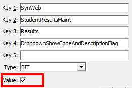 Configuration File Maintenance - Synweb StudentResultsMaint DropdownShowCodeAndDescriptionFlag