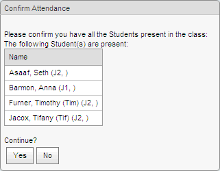 Confirm Attendance dialog