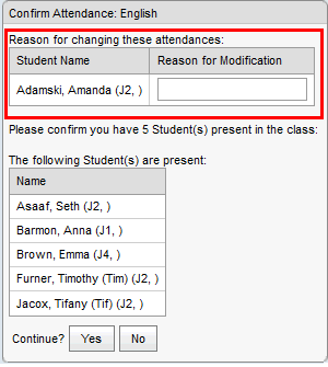 Confirm Attendance - reason for changing attendance record (synweb)