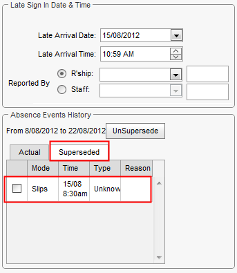 Create Absence Events (synweb, superseded event example)