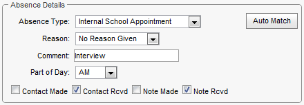 Create Absence Events - Absence Details area (synweb)
