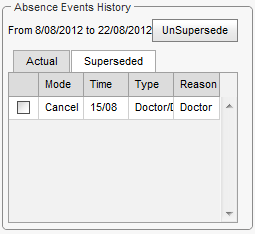 Create Absence Events - Absence Events History - Superseded tab (synweb)