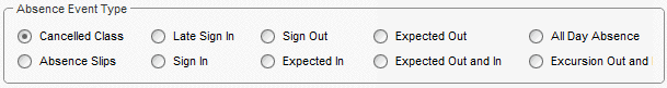 Create Absence Events window - Absence Event Type area (synweb)