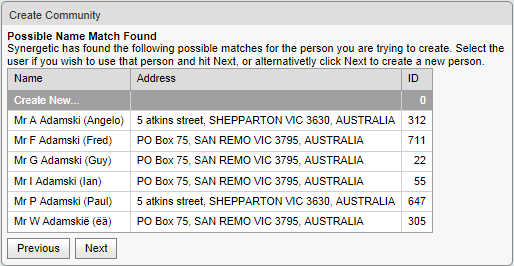 Create Community - Possible Name Match Found (synweb)