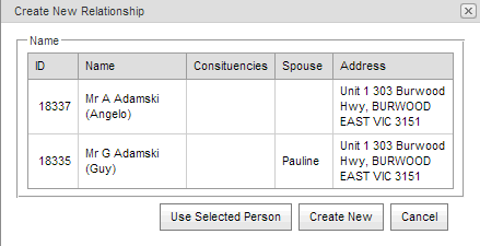 Create New Relationship - Name found indow (synweb)