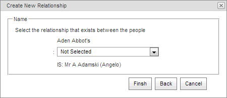 Create New Relationship - select relationship window (synweb)