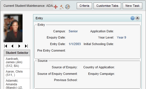 Current Student Maintenance - Entry bar (synweb)