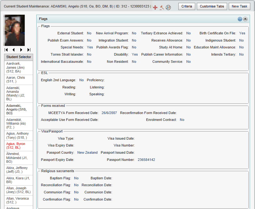 Current Student Maintenance - Flags bar (cut down, synweb)