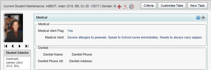 Current Student Maintenance - Medical bar (synweb)