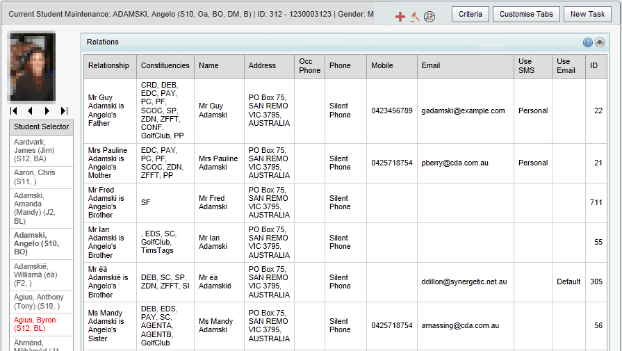 Current Student Maintenance - Relations bar (synweb)