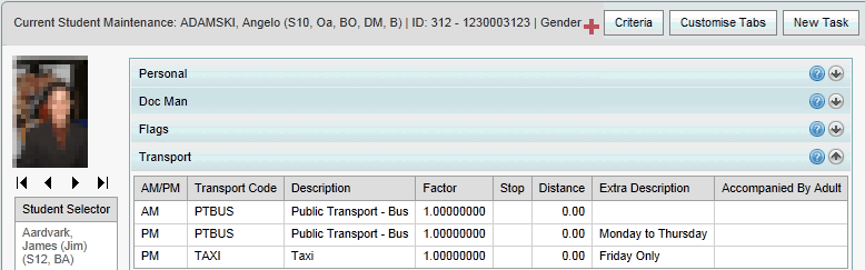 Current Student Maintenance - Transport bar (synweb)