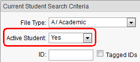 Current Student Search Criteria (Active Student field, cut down)