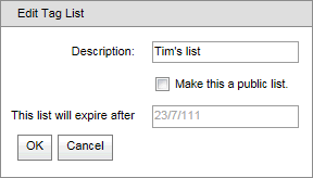Edit Tag List window