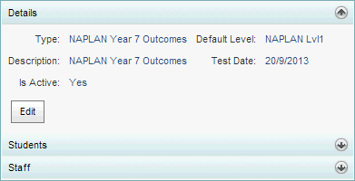 External Tests Maintenance - Details bar (synweb)