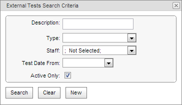 External Tests Search Criteria (synweb, cut down)