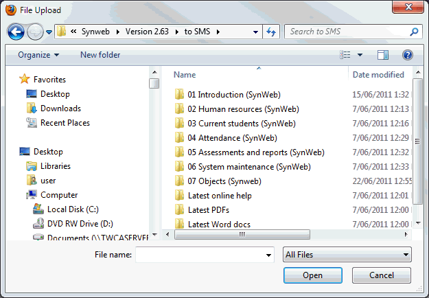 File Upload window