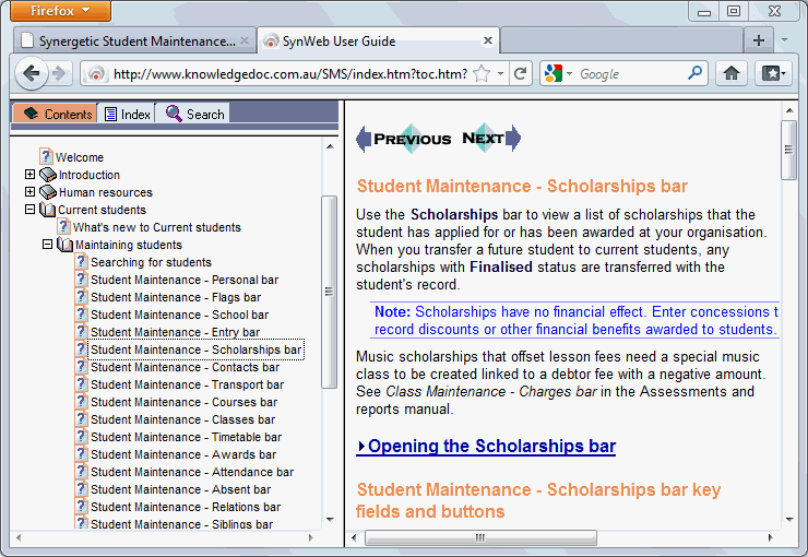 SynWeb User Guide (Student Maintenance - Scholarships bar)