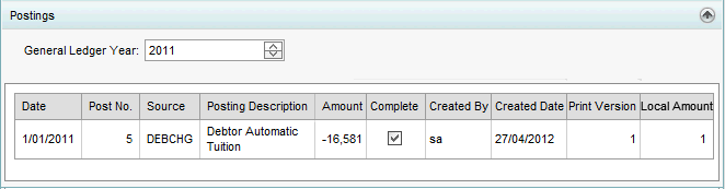 General Ledger Maintenance - Postings bar (synweb).