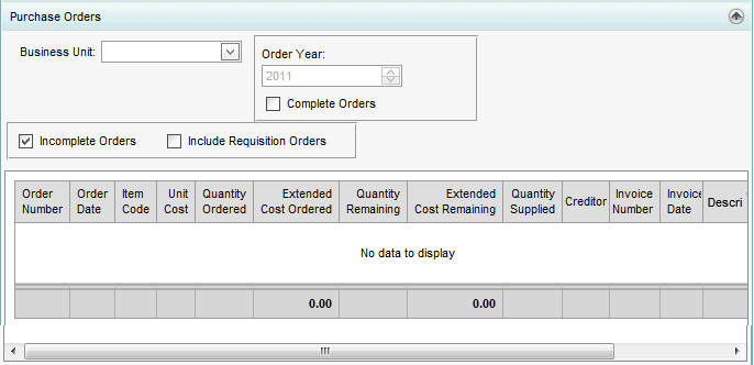 General Ledger Maintenance - Purchase Orders bar (synweb)