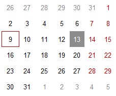 Days displayed on the calendar