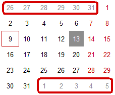 Days of previous month or next month