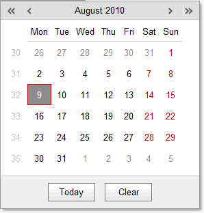 Calendar dialog window