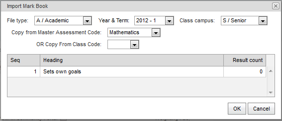 Import Mark Book (synweb, cutdown for table)