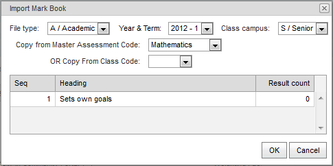 Import Mark Book (synweb, cutdown for table)