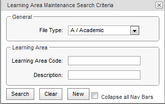 Learning Area Maintenance Search Criteria (synweb)