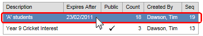 Load Tag List window (grid area)