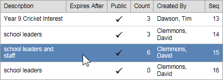 Load Tag Lists window (grid area)