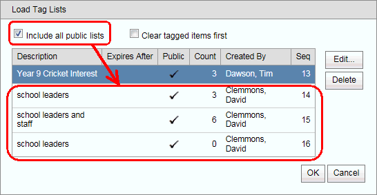 Load Tag Lists (Include all public lists field, synweb)