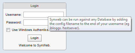 Login window (Username field tip)