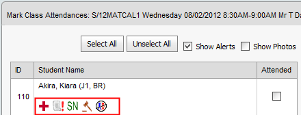 Mark Class Attendance window (Show alerts eg, wn v3)