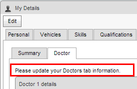 My Details - Medical - Doctor sub-tab (comment highlighted, synweb, wn)