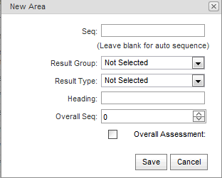 New Area window (synweb subject assessment maintenance)