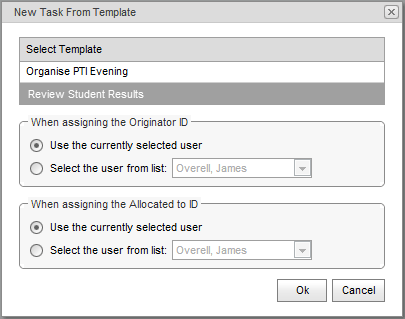 New Task from Template window (synweb)