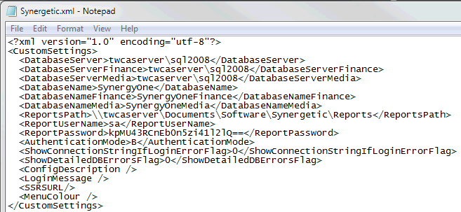 Notepad - Synergetic xml file