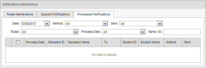 Notifications Maintenance - Processed Notifications tab(synweb)