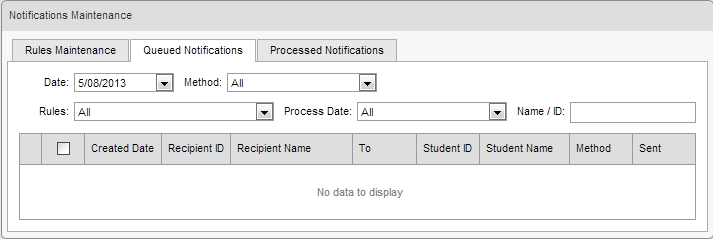 Notifications Maintenance - Queued Notifications tab(synweb)