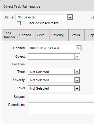 Maintain Object Task window - New Task (synweb, cut down)