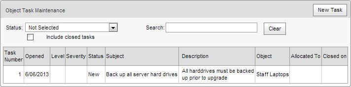 Maintain Object Task window (synweb, cut down)
