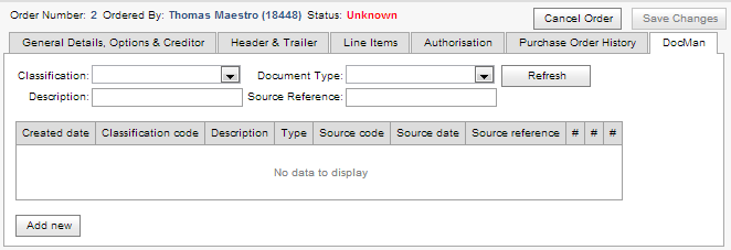 Purchase Orders Maintenance - DocMan tab (synweb)