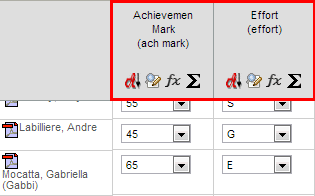Results Maintenance - Class window (synweb, cut down, frozen headers highlighted)