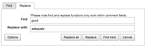 Results Maintenance - Find & Replace (Replace tab)